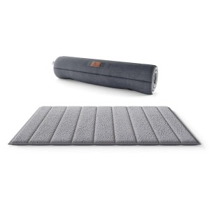 Knuffelwuff Hundematte Linea Travel, grau, ausgerollt und zusammengerollt.