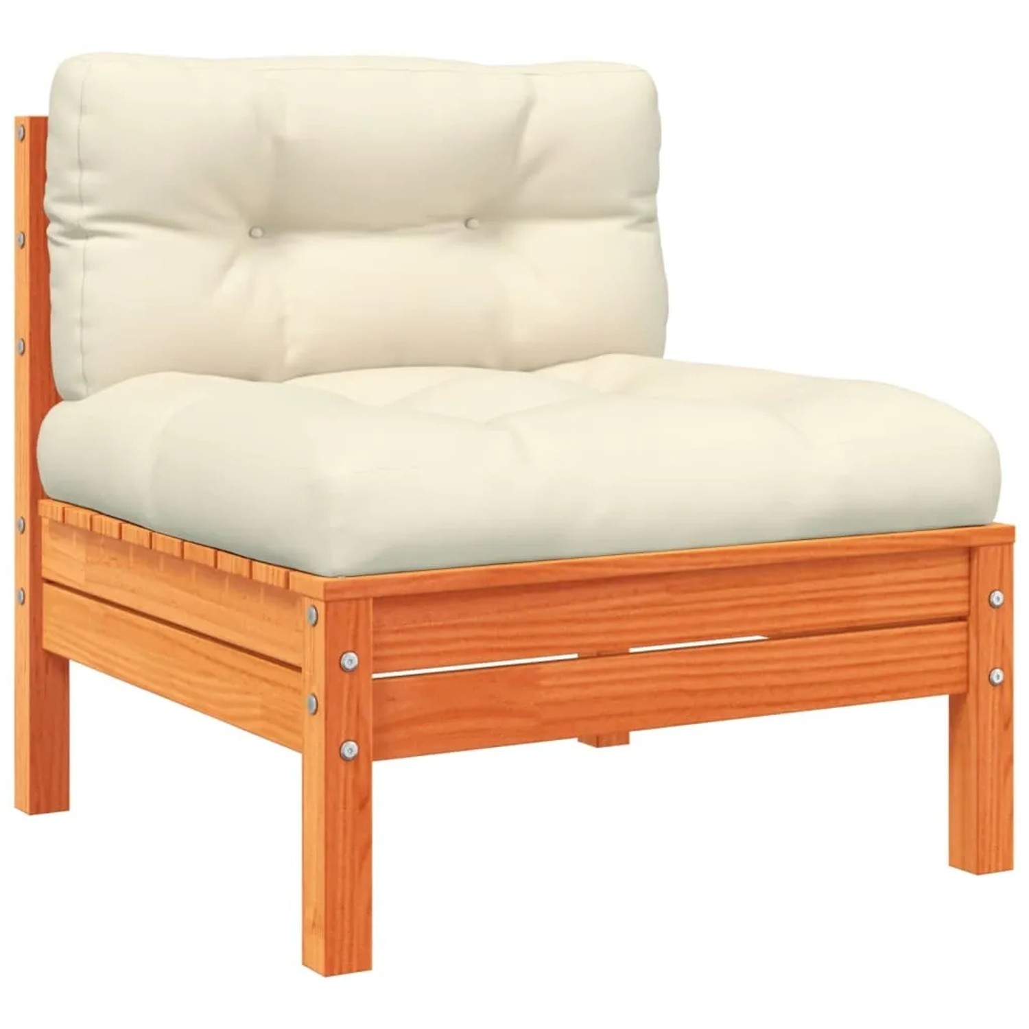 Gartenmöbel: Einzelsofa der vidaXL 5-Tlg Sofagarnitur aus braunem Kiefernholz mit Kissen.