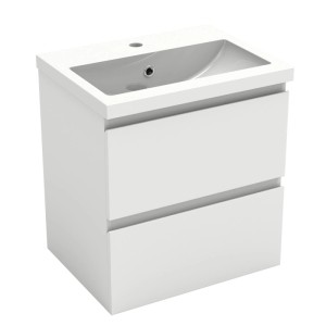 AICA Waschtisch mit Unterschrank, 50 cm, weiß matt, mit zwei Schubladen und Mineralgussbecken.