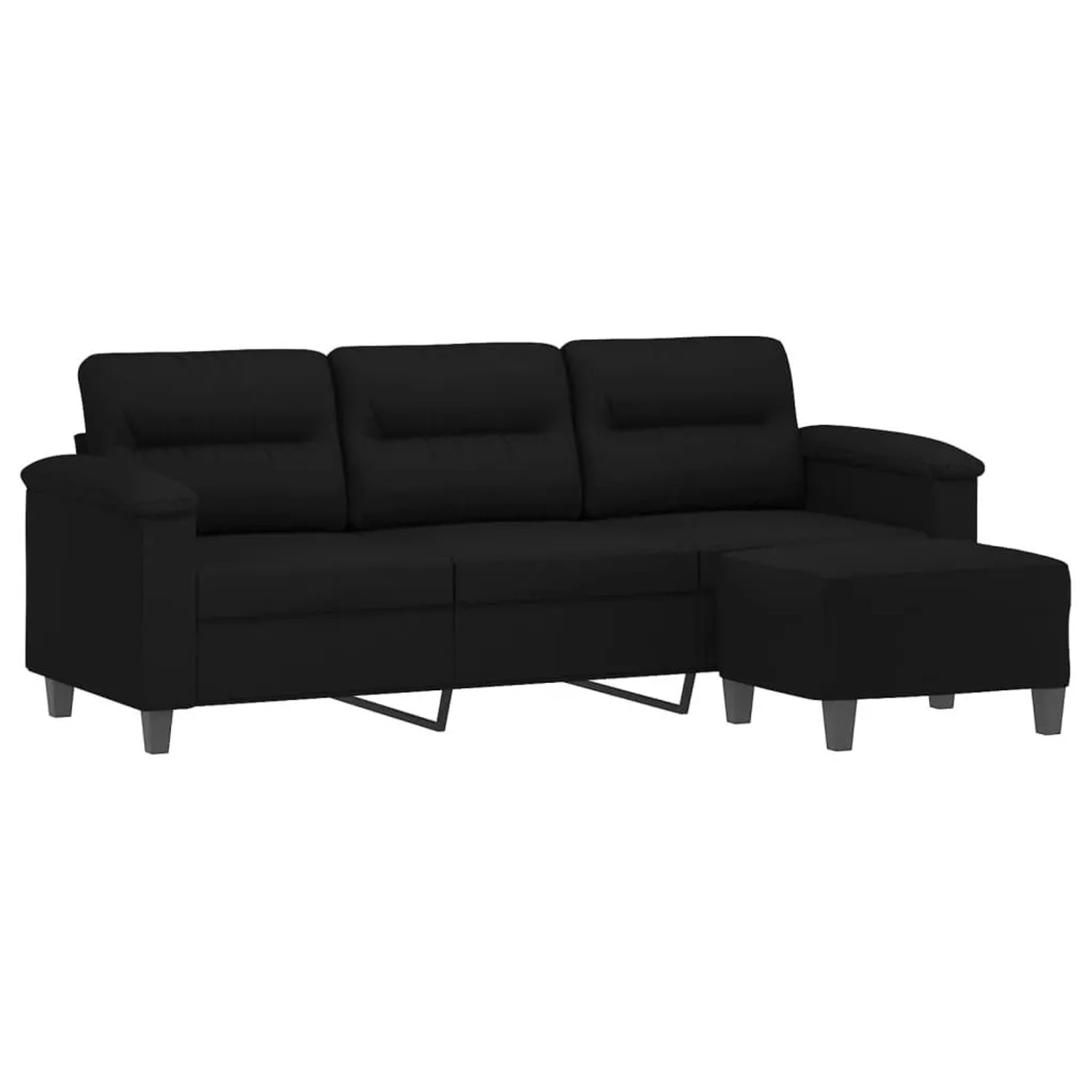 vidaXL 3-Sitzer-Sofa mit Hocker Schwarz 180 cm Mikrofasergewebe 3201234
