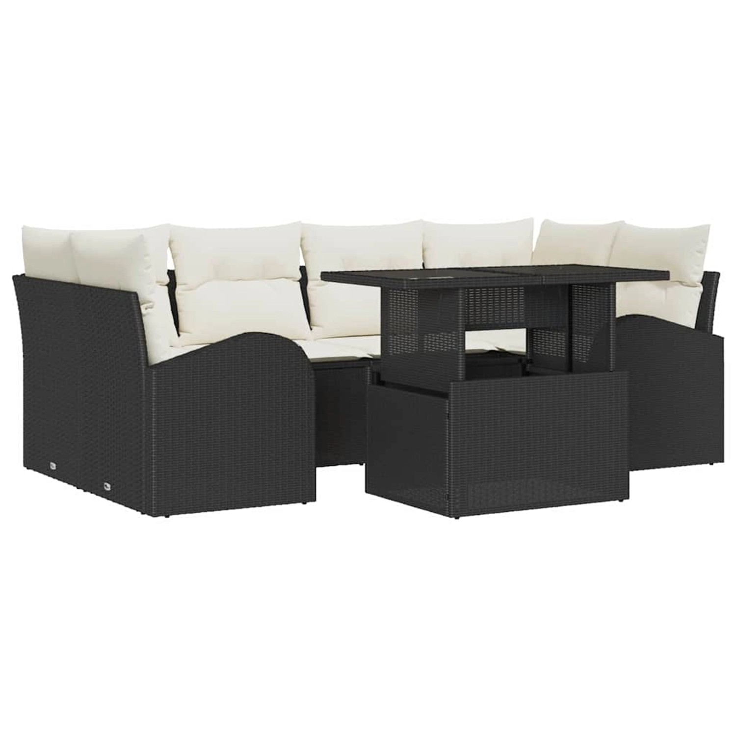 vidaXL Garten-Sofa-Set mit Kissen 7-Tlg Schwarz Poly Rattan 3348573 günstig online kaufen