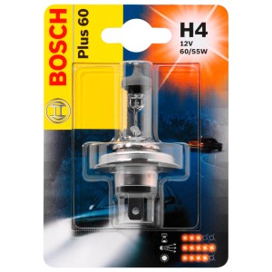 Bosch GLL Plus 60 H4: H4-Glühbirne für Autoelektrik mit extra Leuchtkraft im Blister.