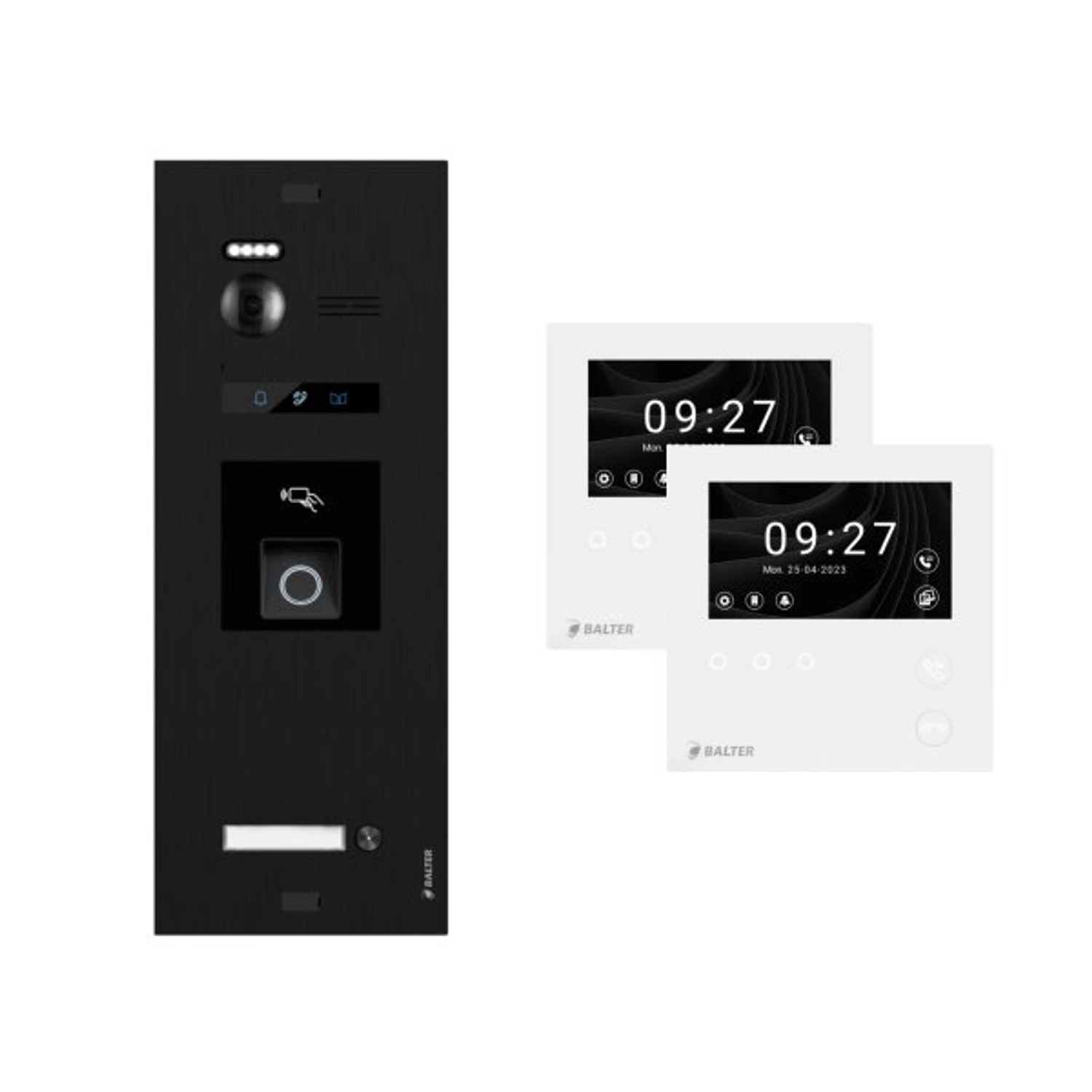 Balter Evo-HD-Mini Video Türsprechanlage mit Fingerprint Komplettset für 1-Familienhaus mit 2x 4,3 Zoll WiFi Monitor Sch...