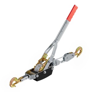 Wiltec Handseilzug 4000kg mit rotem Griff, verzinktem Stahl, Drahtseil und 2 Sicherheitslasthaken. Flaschenzug.