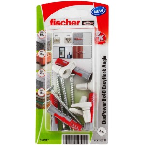 Fischer Winkelhaken EasyHook Angle DuoPower, 4 Dübel mit Schrauben und Hakenadapter.