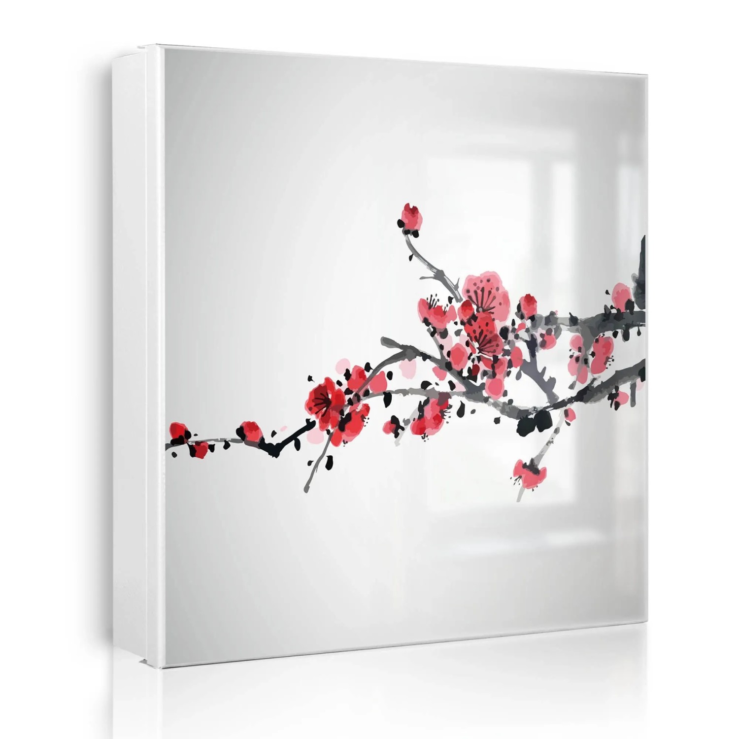 Banjado Großer Schlüsselkasten Metall 30x30cm Weiß Scharnier Links 50 Haken Beschreibbar Magnetisch Motiv Japanische Blüten 2