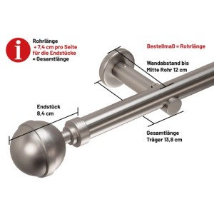 Deco-Raum Gardinenstange nach Maß 1-Lauf Kugel Ø 25mm Edelstahl-optik 540cm