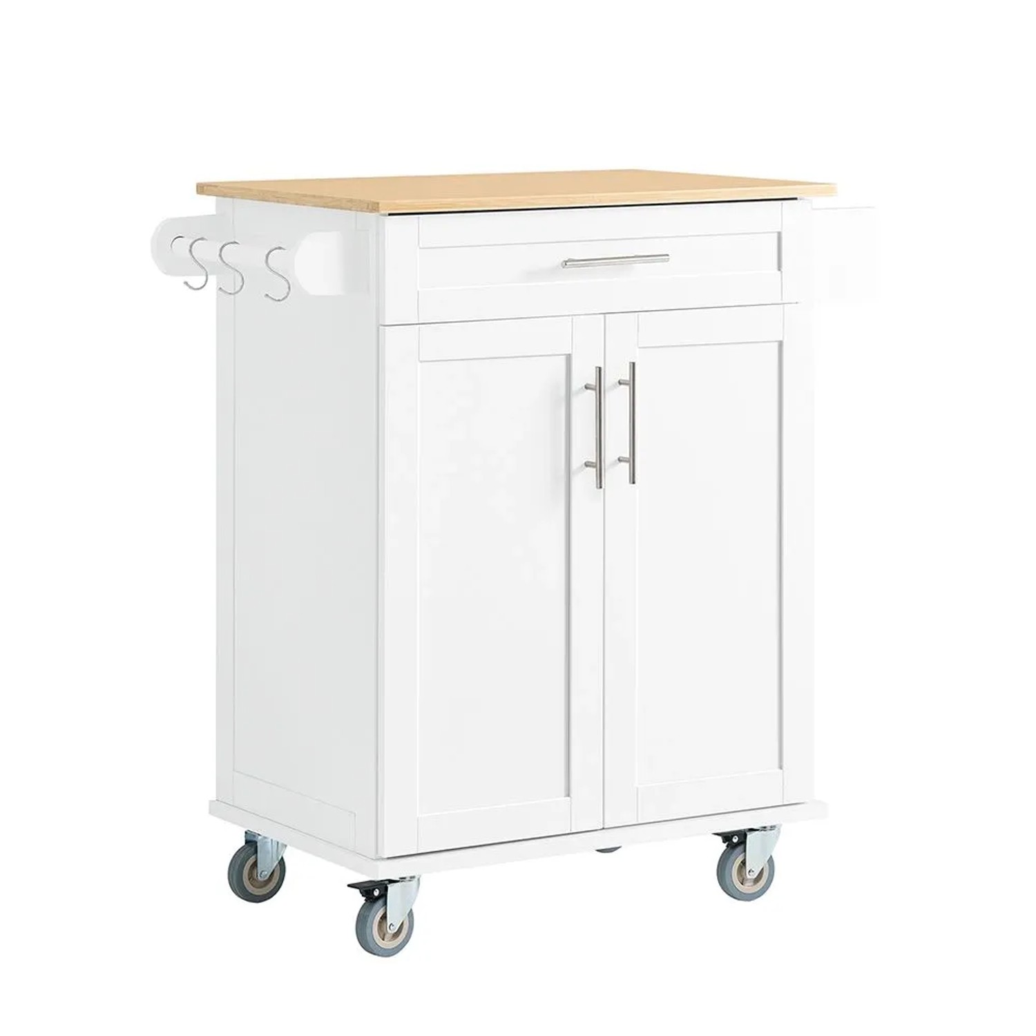 SoBuy Küchenwagen Servierwagen mit Bambusplatte Kücheninsel Rollwagen 83x91x46cm Weiß FKW13-II-WN