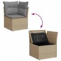 Beige Garten-Sofagarnitur aus Rattan mit Kissen, mit Stauraum unter der Sitzfläche.