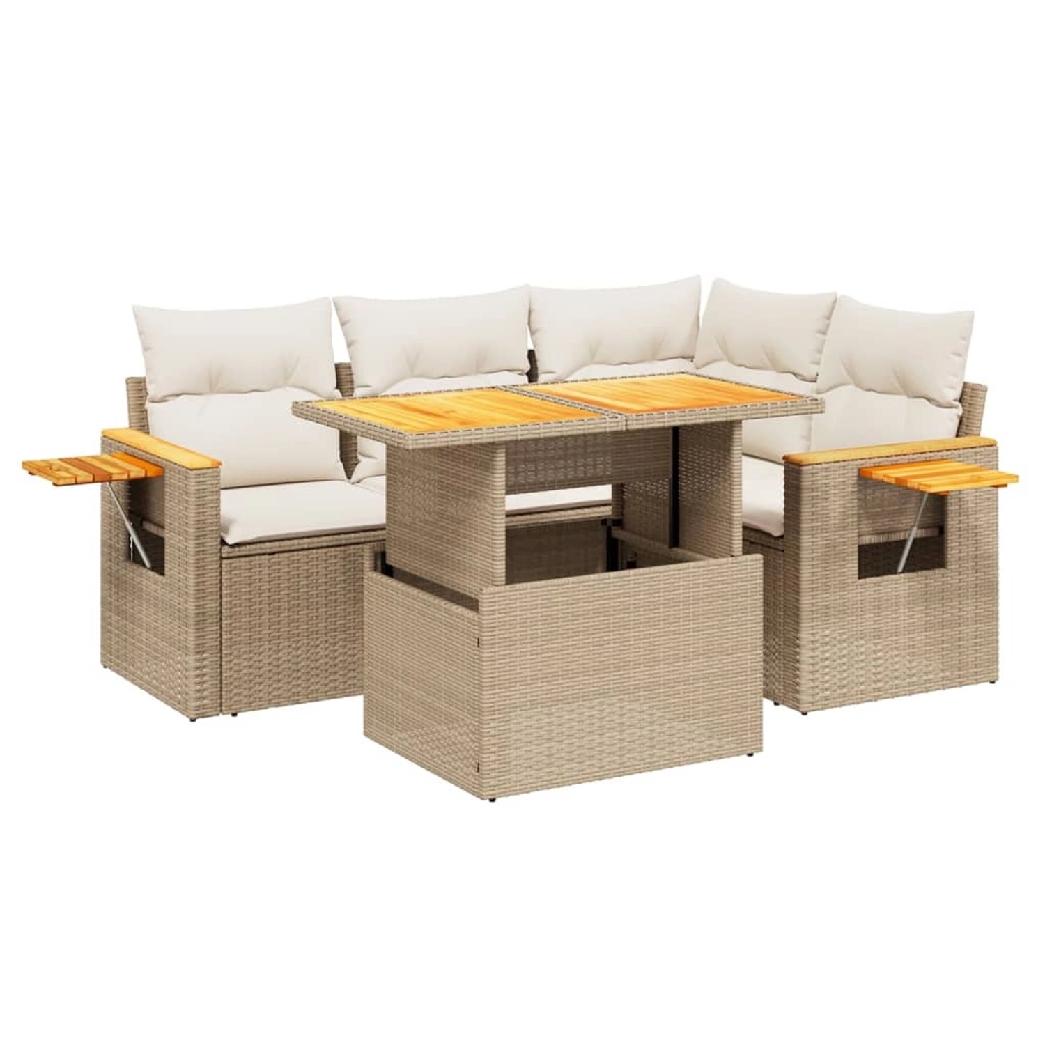vidaXL 5-Tlg Garten-Sofagarnitur mit Kissen Beige Poly Rattan 3273501 günstig online kaufen