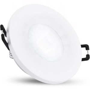 Weiße, flache LED Einbauleuchte IP65 für Bad & Dusche, neutralweißes Licht.