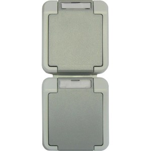 ASS AP/FR Feuchtraum-Steckdose, 2-fach, senkrecht, IP54, lichtgrau/dunkelgrau.