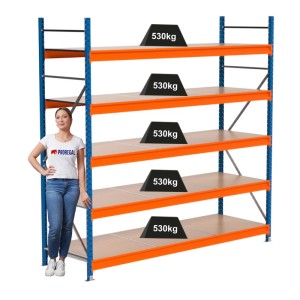 PROREGAL Weitspannregal MAXIMUS PRO Grundregal mit 5 Böden, blau/orange, Fachlast 530kg.