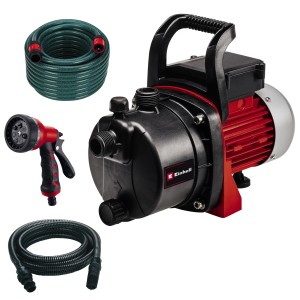 Einhell Gartenpumpen-Set GC-GP 6538 mit Pumpe, Schlauch und Sprühpistole.