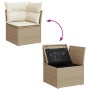 Beige Garten-Sofagarnitur mit Staufach und Kissen aus Polyrattan, Teil der vidaXL 6-tlg. Gartenmöbel Set.