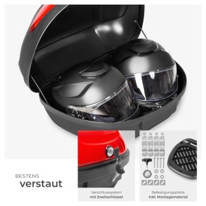 Tectake Motorradkoffer Matze Volumen 48 L  Platz Für 2 Helme Robust und Spritzwassergeschützt  58 x 43 x 32 cm Schwarz