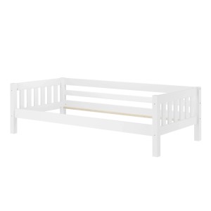 Erst-Holz Kinderbett mit Dreiseitiger Sicherung 90 x 200 cm Kiefer Weiß Holzbett Modell 29 Rollrost inkl.