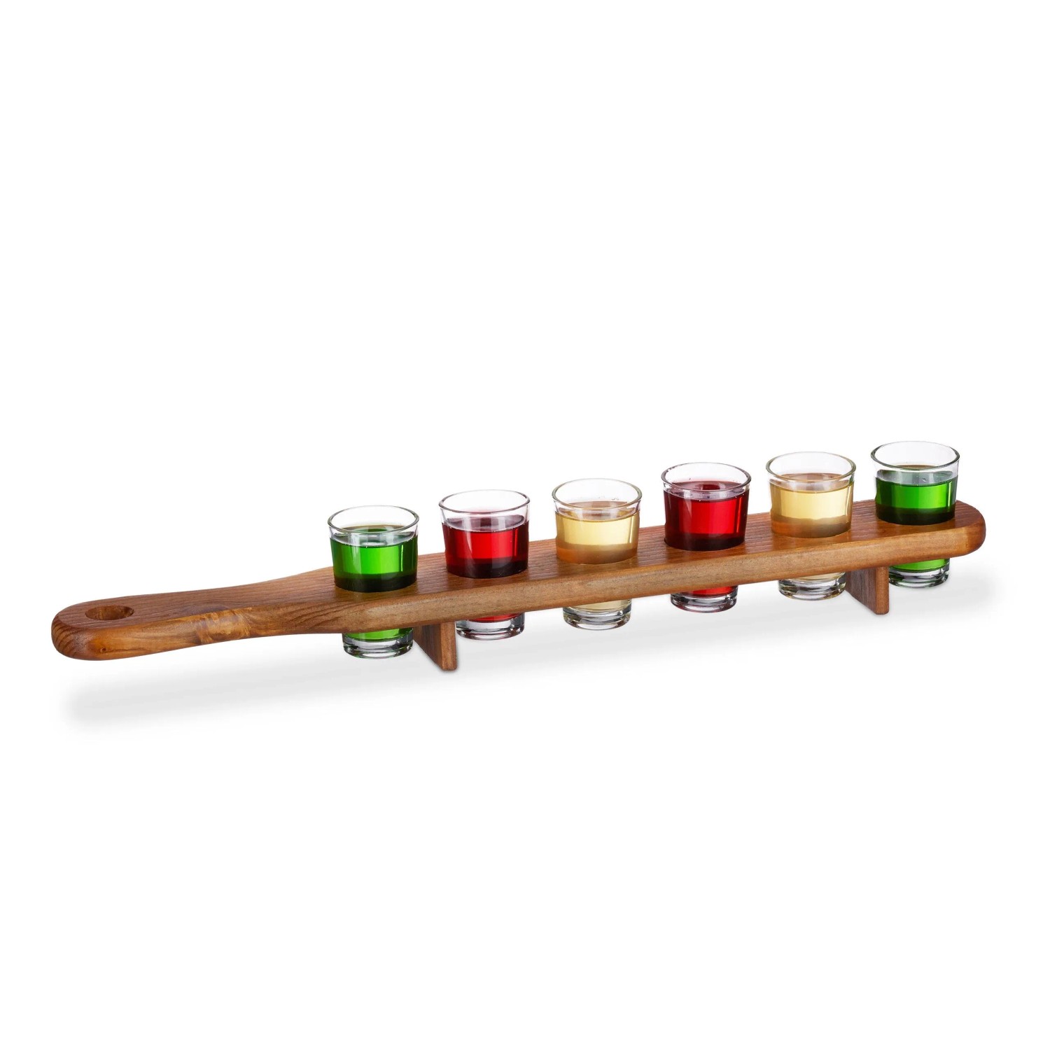 Relaxdays Schnapsbrett Holz Braun mit 6 Gläsern 3,5 cm x 45 cm x 6,5 cm 500 g