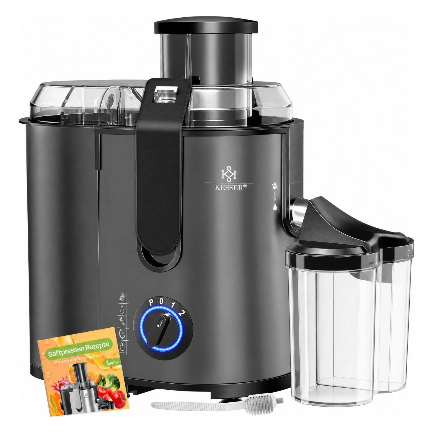 KESSER Entsafter Edelstahl 1100 W 3 Geschwindigkeitsstufen Anthrazit Schwarz