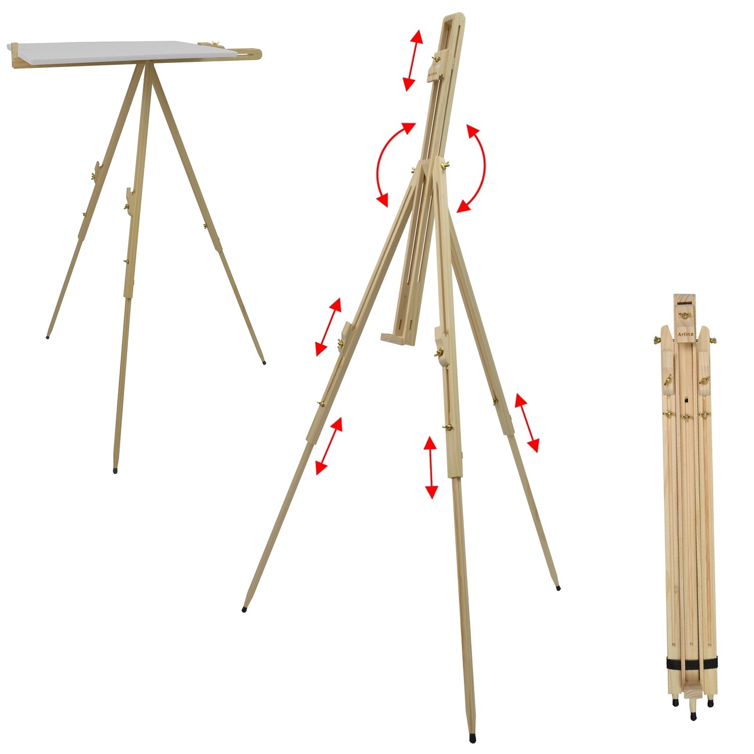 Artina Malaga Staffelei aus Kiefernholz, verstellbar und zusammenklappbar, für Leinwände bis 110cm.