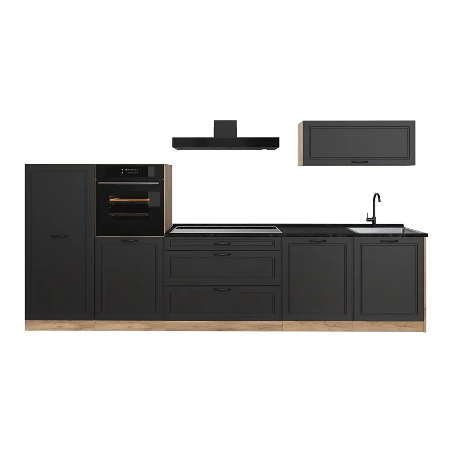 Vicco Küchenzeile R-Line Anthrazit Landhaus/Goldkraft Eiche 340 x 143 ohne Arbeitsplatte Art Nr 68021