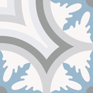 Bodenfliese Barcelona, Feinsteinzeug, 25x25 cm, matt glasiert, blau-grau-weißes Muster.