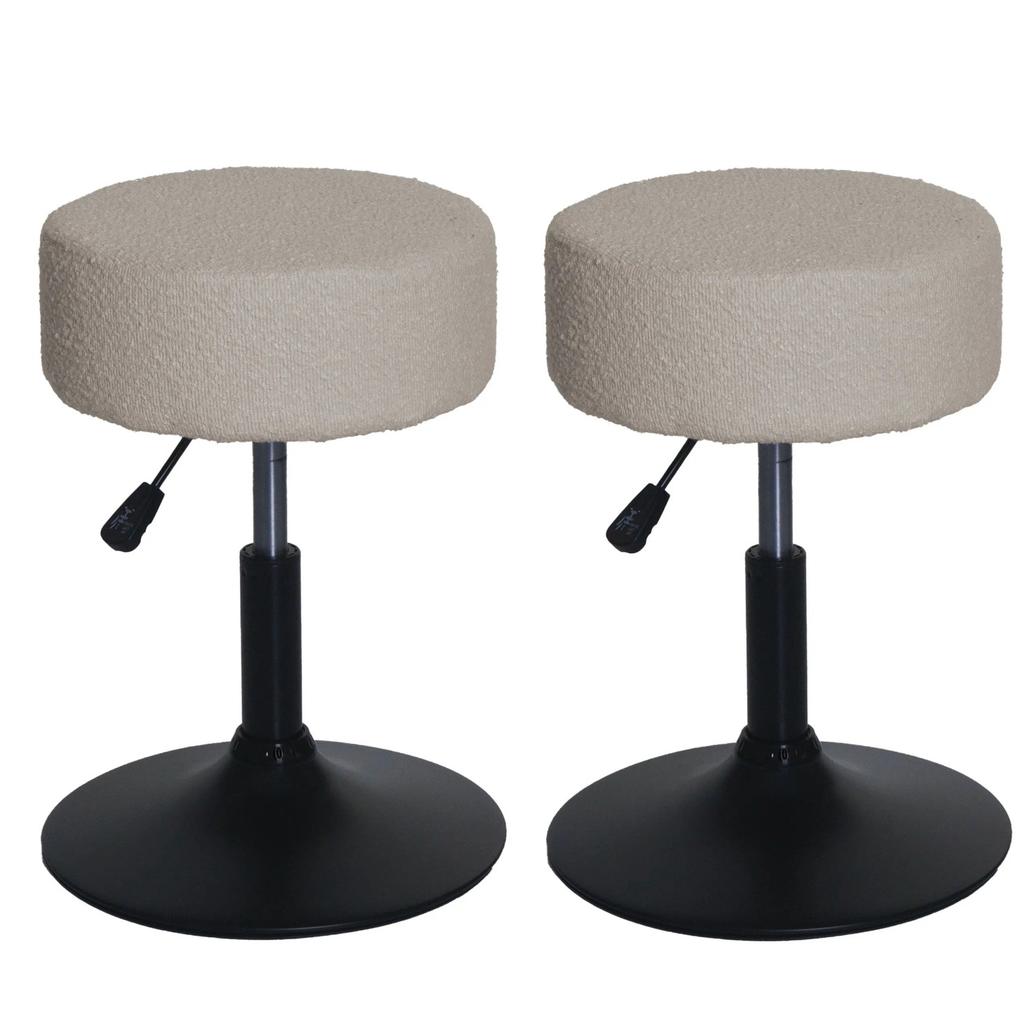 MCW 2er-Set Hocker C22 Höhenverstellbar Drehbar Ø 37cm Stoff Bouclé Beige