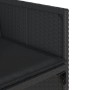 Detailansicht eines schwarzen Gartenstuhls aus Polyrattan mit Kissen, Teil der vidaXL 7-tlg Essgruppe.