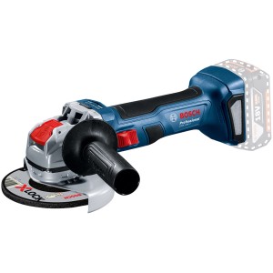 Bosch Professional GWX 18V-7 X-Lock Akku-Winkelschleifer (Solo) mit Trennscheibe und Zusatzhandgriff.