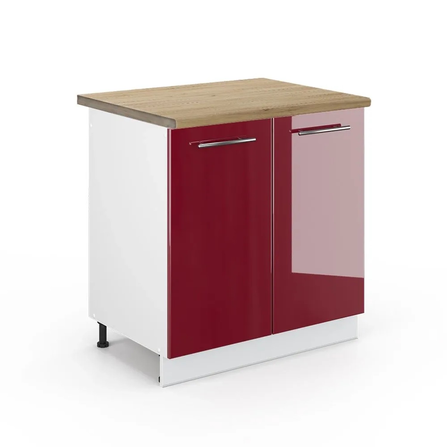 Vicco Spülenunterschrank Fame-Line Bordeaux Hochglanz Weiß 80 cm AP Eiche