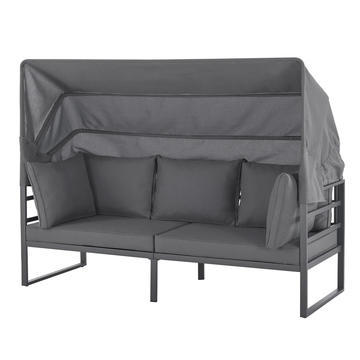 Graues Svita Maui Gartenmöbel Lounge Set mit Dach, Stahlgestell und Polster. Gemütliche Outdoor-Sitzgruppe.