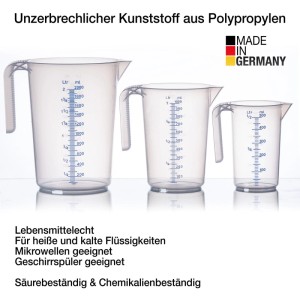 BigDean 3 Messbecher 500 ml 1 L 2 L Bruchsicher Temperaturbeständig