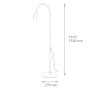 Weiße Design-Stehlampe mit Schwanenhals, 153 cm hoch, aus Metall für GU10 Leuchtmittel.