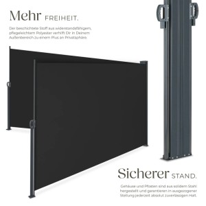Tectake Doppel Seitenmarkise  180 x 600 cm Wetterfest  Blickdicht 180 x 600 cm 9 x 600 x 180 cm Schwarz