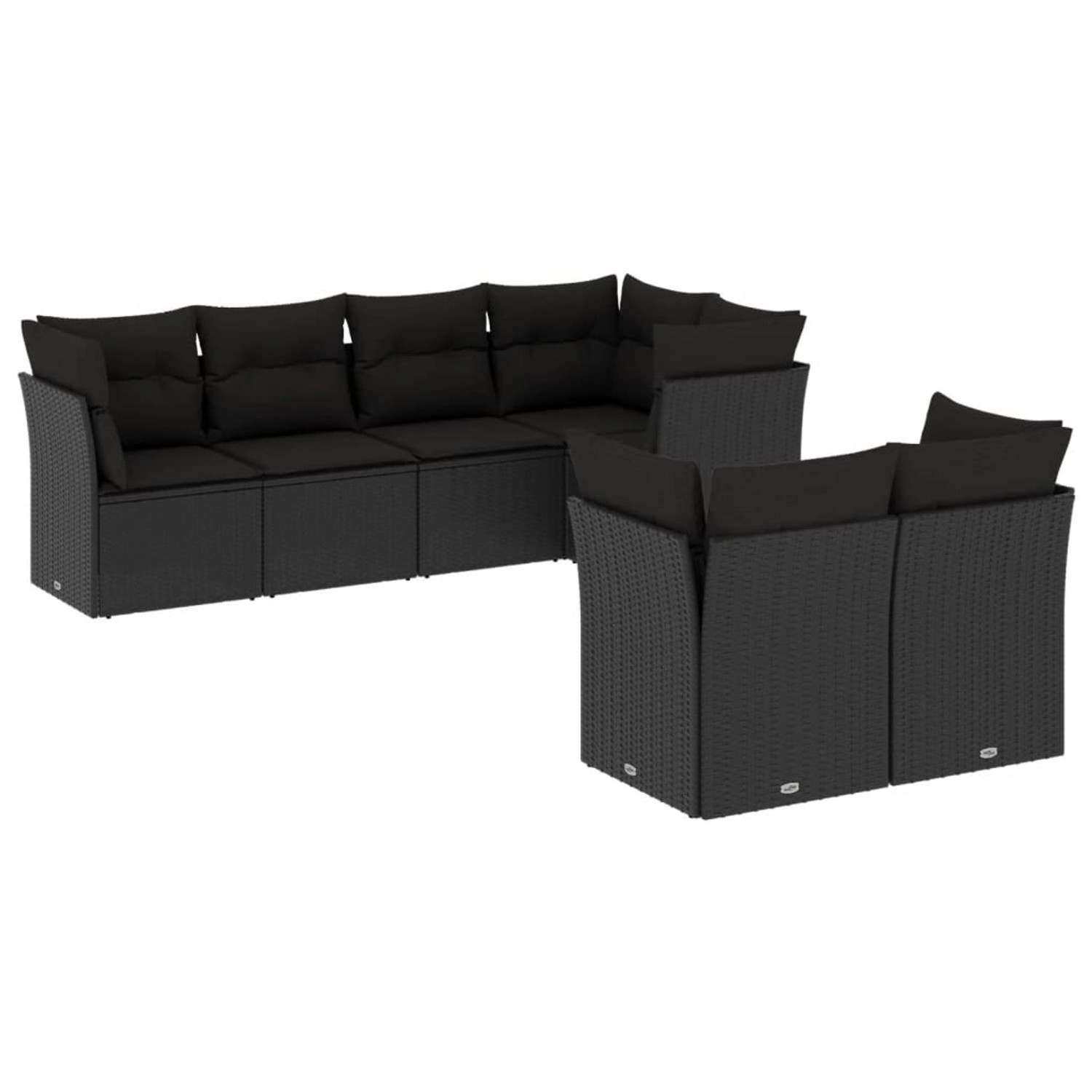 vidaXL 7-tlg Garten-Sofagarnitur mit Kissen Schwarz Poly Rattan Modell 2