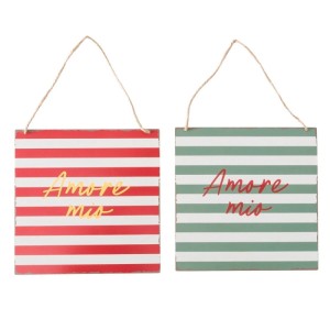 Boltze Dekoschild Amore, 2-fach sortiert, gestreift, mit italienischem Schriftzug, 20x20cm.