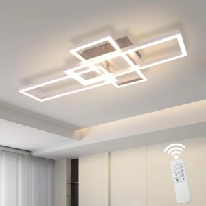 NETTLIFE LED Deckenleuchte aus Metall, silber, mit geometrischem Design. Dimmbar, inkl. Fernbedienung für Helligkeit & Farbe.