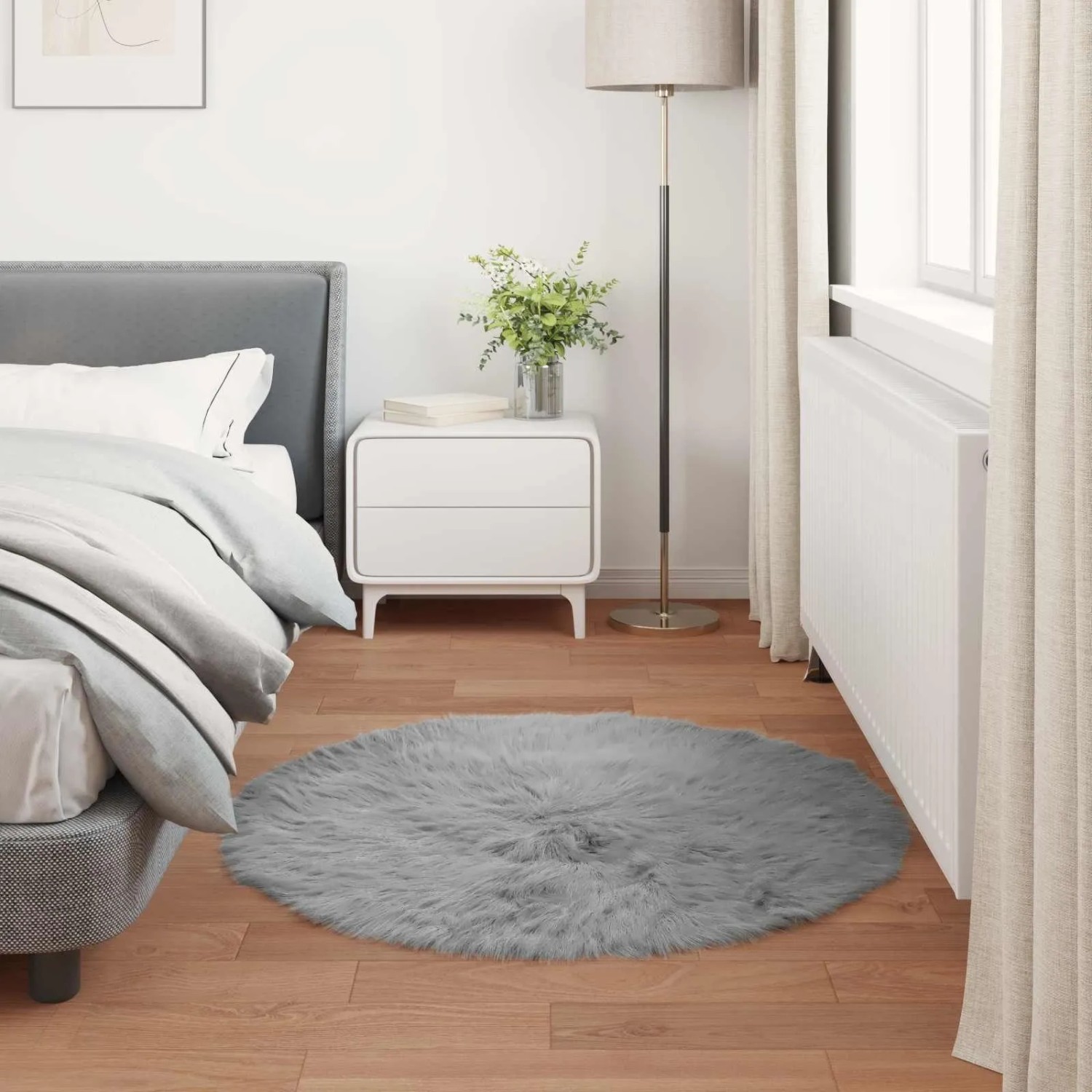 vidaXL Kunstschaffell Teppich Tafalla Grau Ø 80 cm Polyester 42021535_4