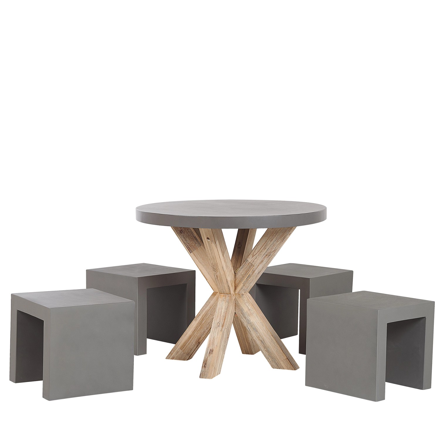 Beliani Gartentisch Set OLBIA/TARANTO Rund Grau Heller Holzfarbton 90x90x76 günstig online kaufen