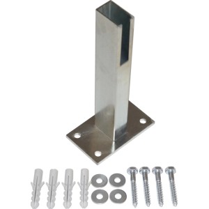 Gabiona Pfostenschuh (4x6x15 cm) aus verzinktem Metall mit Schrauben und Dübeln für Mauersysteme.