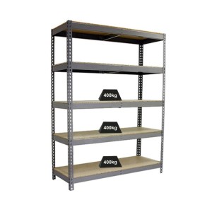 Graues PROREGAL Schwerlastregal Big Wood Yeti Five mit fünf Böden, Fachlast 400 kg, 200x120x45 cm.