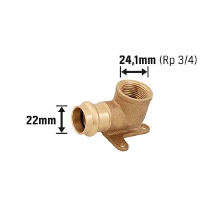 Press-Wandscheibe aus Rotguss, 22 mm x 24,1 mm (Rp 3/4), für Kupferrohre und Trinkwasserinstallation.