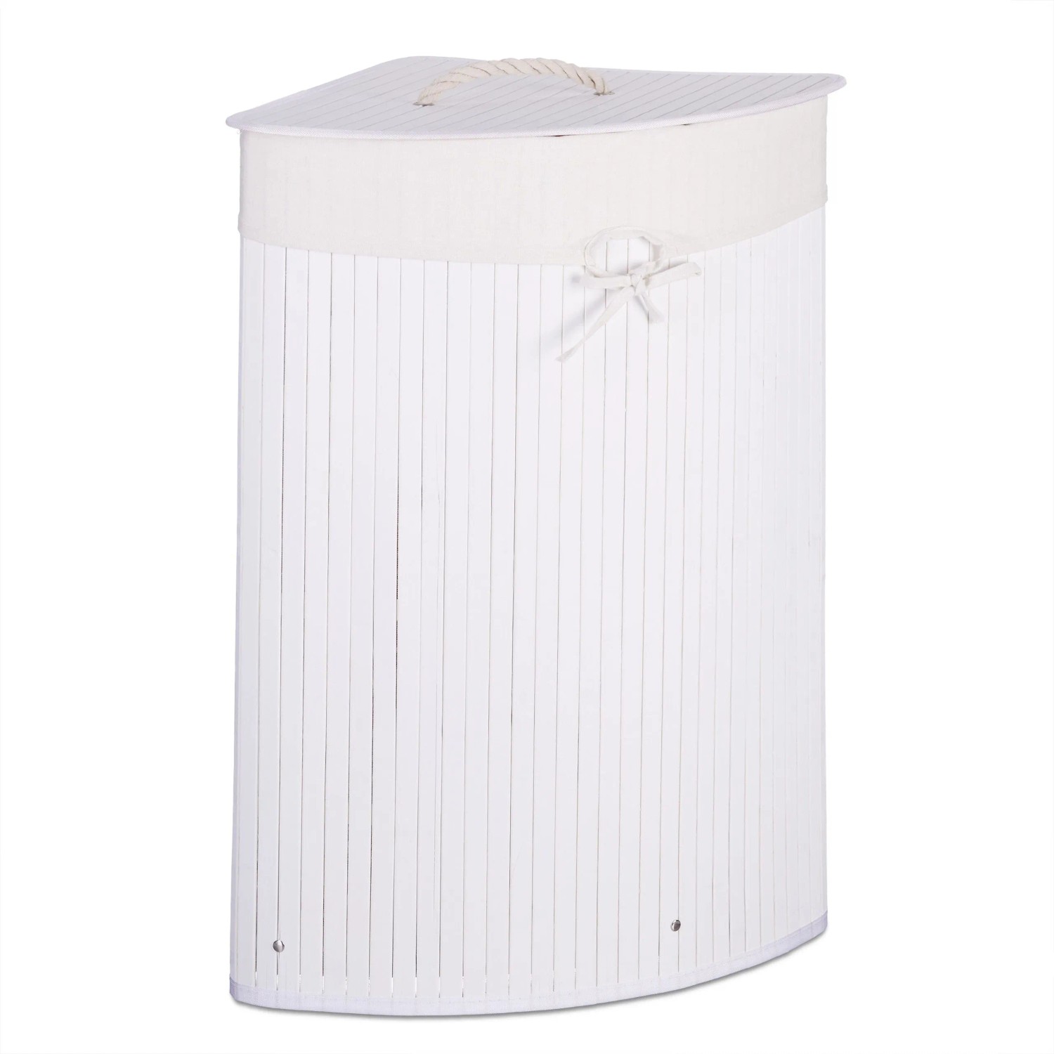 Relaxdays Eckwäschekorb Bambus Weiß Faltbar mit Deckel 65 cm x 49,5 cm x 37 cm 1,7 kg
