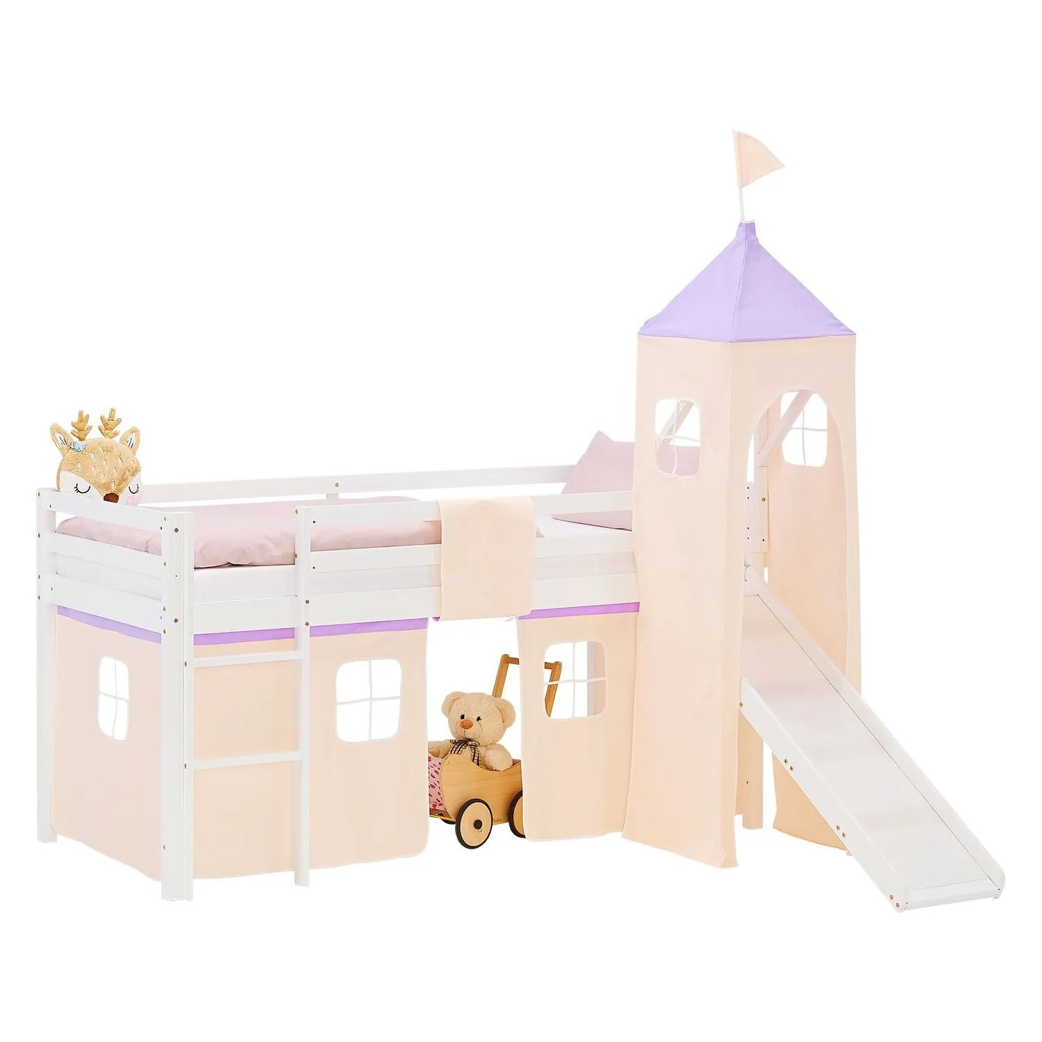 Homestyle4u Kinder Hochbett 90x200 Rutsche Matratze Kinderbett