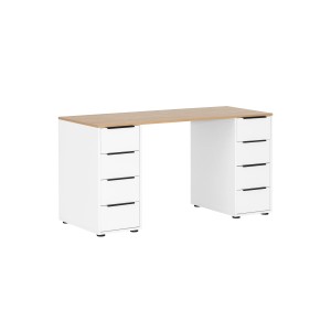 PROREGAL Schreibtisch Kangaroo, Eiche/Weiß, mit 8 Schubladen für Büro oder Homeoffice.