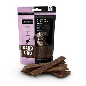 Chewies Fleischstreifen Soft Mini Känguru, 70g Packung. Hunde-Kaustreifen aus Kängurufleisch.