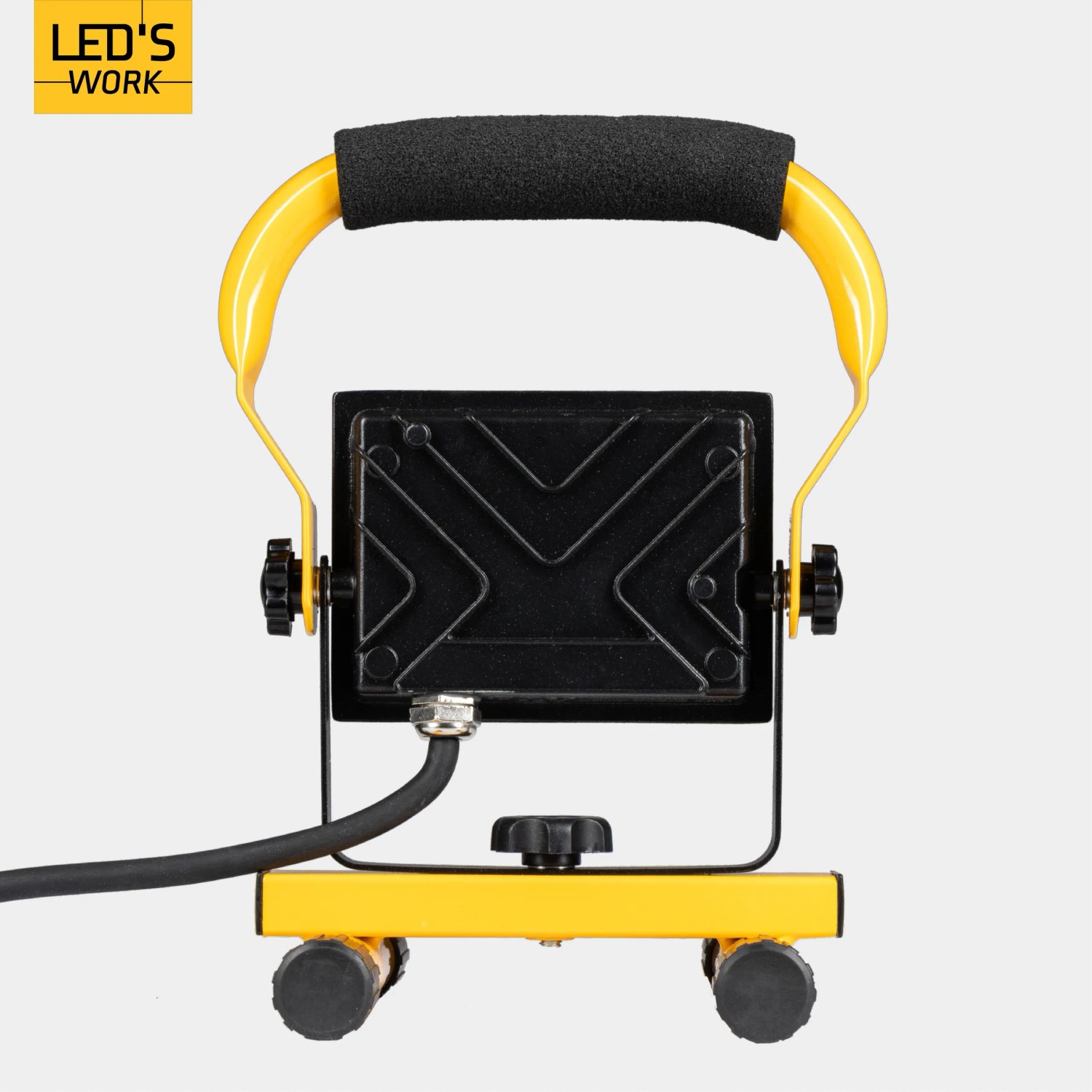 LED's Work Arbeitsleuchte, 20W, gelbes Gestell, schwarzer Lampenkopf und Griff.