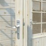 Detailaufnahme: Tür mit Griff des grauen Palmako Ella Holz-Gartenhauses.