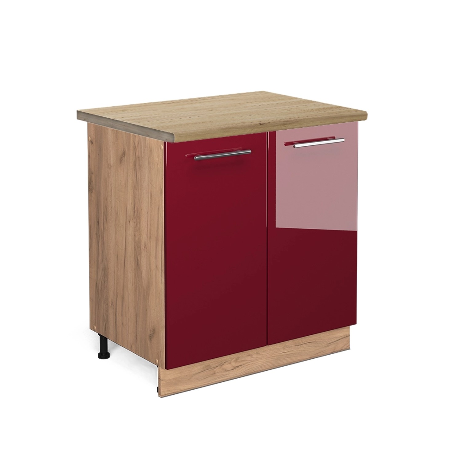 Vicco Spülenunterschrank Fame-Line Bordeaux Hochglanz/Goldkraft Eiche 80 cm AP Eiche