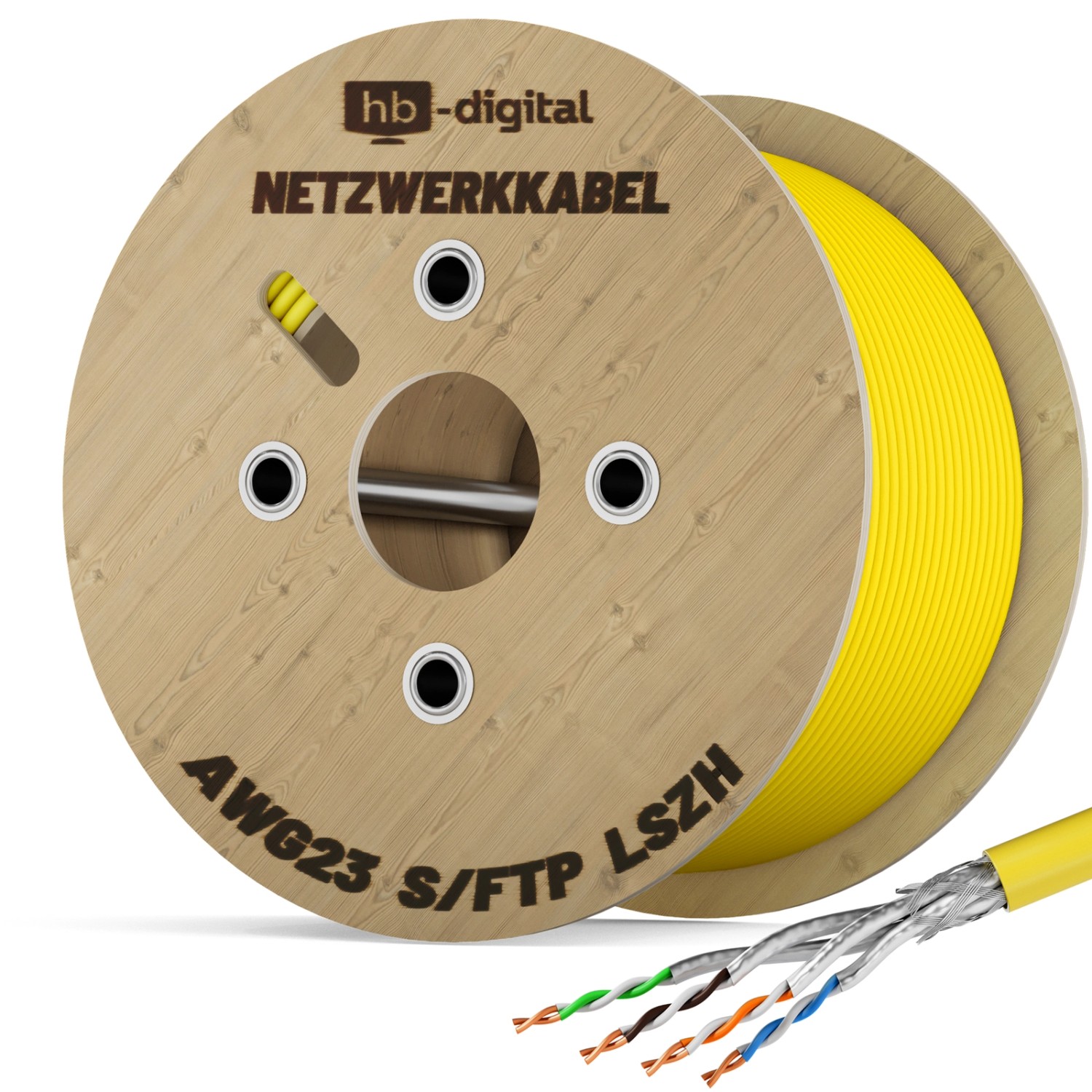 hb-digital CAT 7 Kabel Netzwerkkabel max. 1000 MHz S/FTP AWG23 LSZH 500m gelb